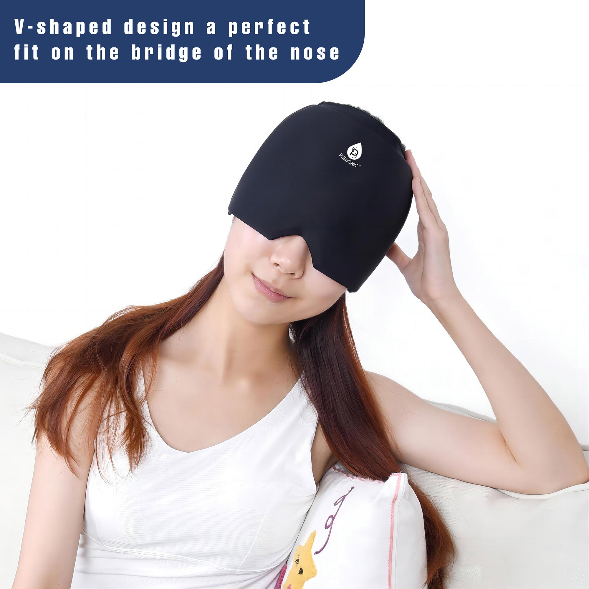 Pursonic Shiatsu back massager with straps and flexible hot cold gel migraine cap set — view 3