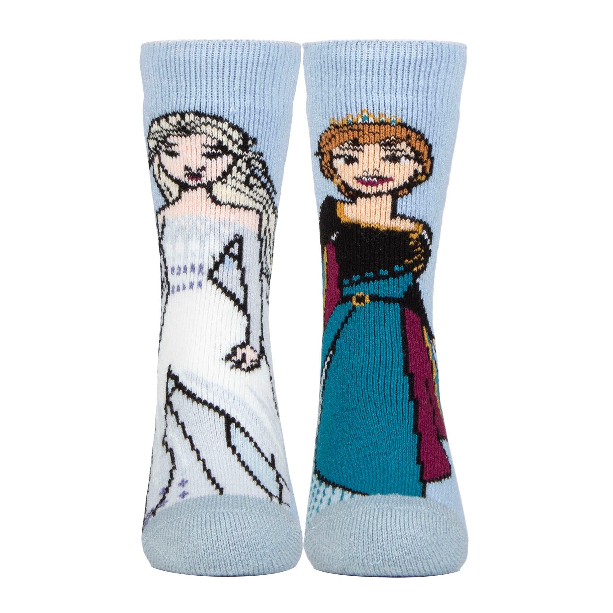Three pack of thick girls thermal socks featuring colorful Disney Princess and Frozen character designs — view 4
