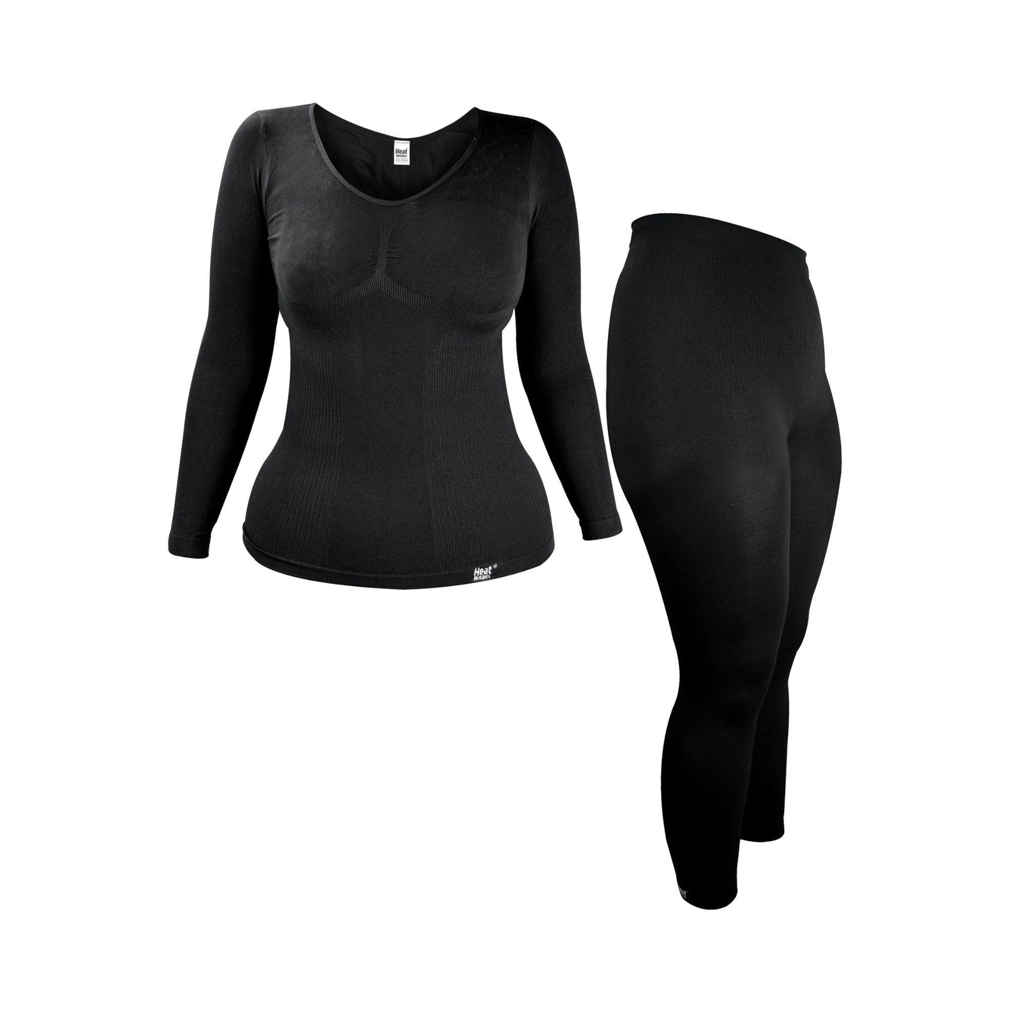 Women's thermal underwear set with long sleeve top and leggings in black and white modal fabric