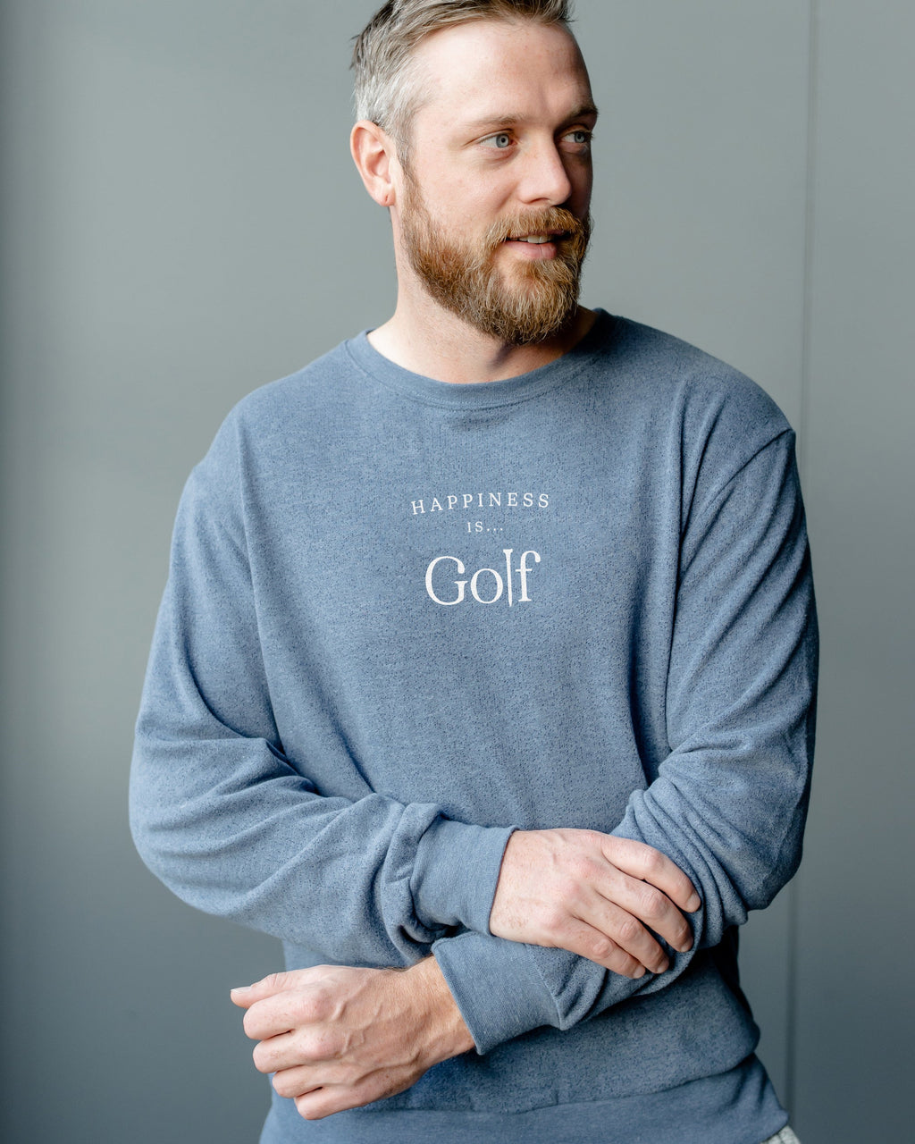 Men's Golf Crew Sweatshirt, Heather Navy-1