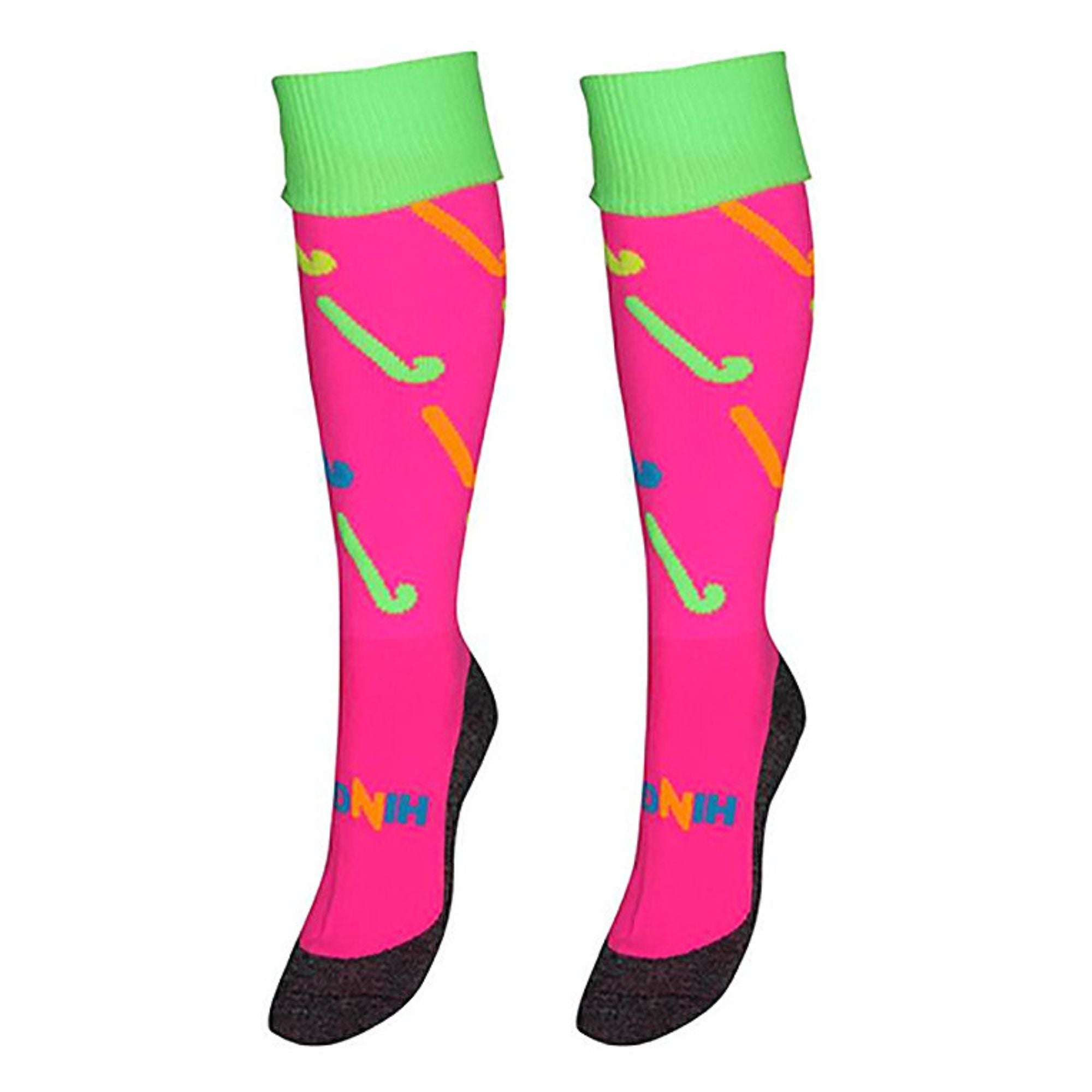 Knee-high hockey sport socks featuring colorful hockey stick designs and moisture-wicking polycolon fabric. — view 4