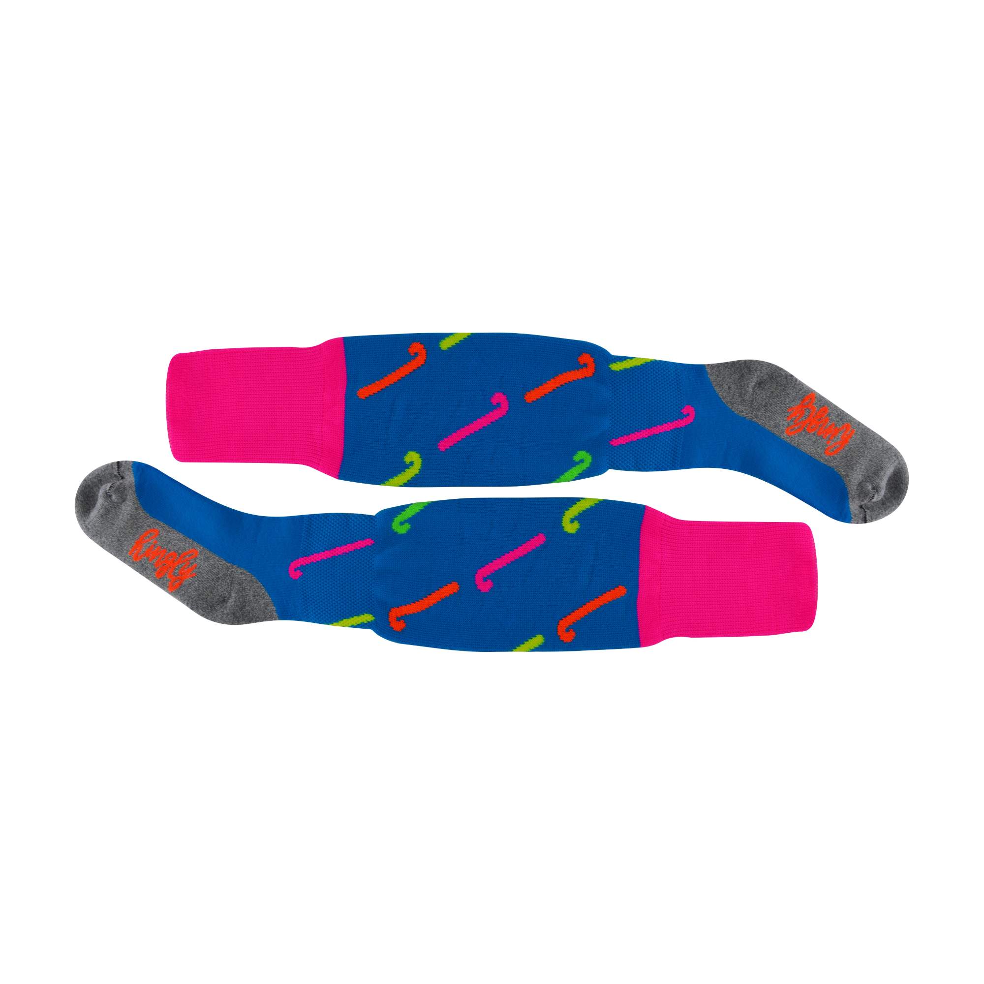 Knee-high hockey sport socks featuring colorful hockey stick designs and moisture-wicking polycolon fabric. — view 2