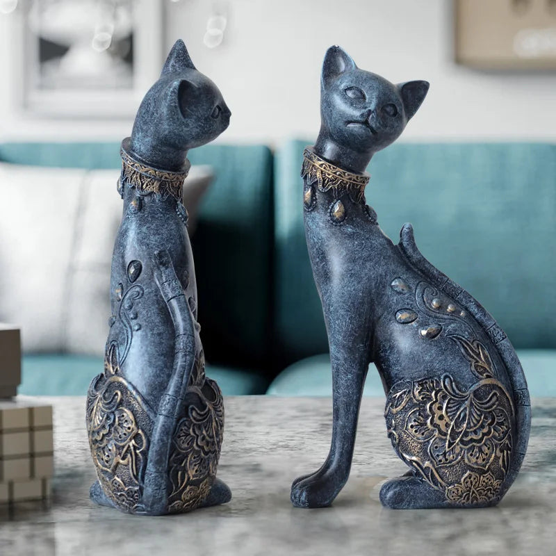 Set of two decorative resin cat statues in an elegant European design for home decor — view 3