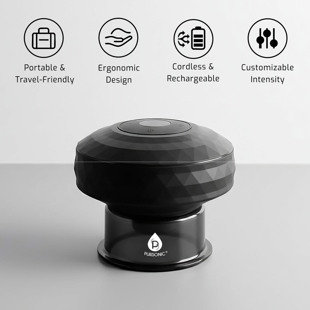 Pursonic massage gun and rechargeable cupping therapy device in sleek black for deep tissue recovery — view 4