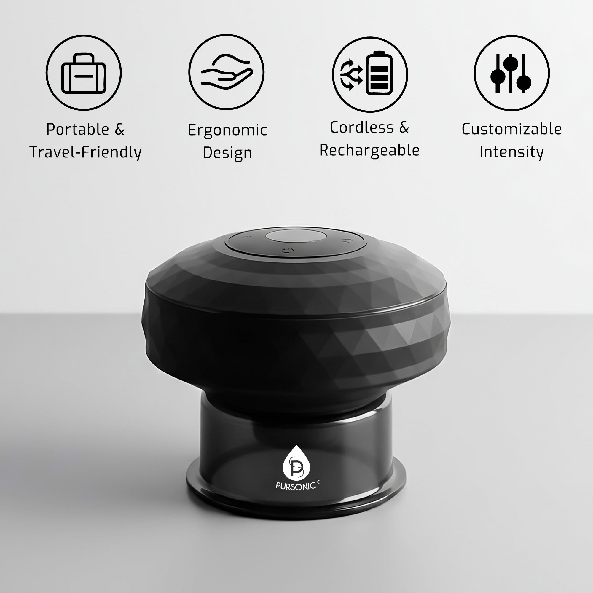 Pursonic massage gun and rechargeable cupping therapy device in sleek black for deep tissue recovery — view 4