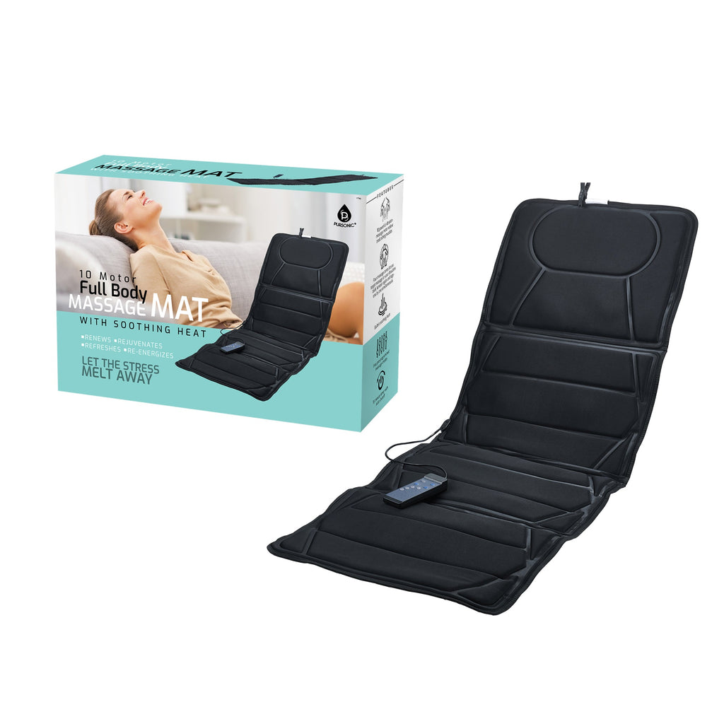 Luxury full body massage mat with heat therapy unrolled on a comfortable bed or sofa