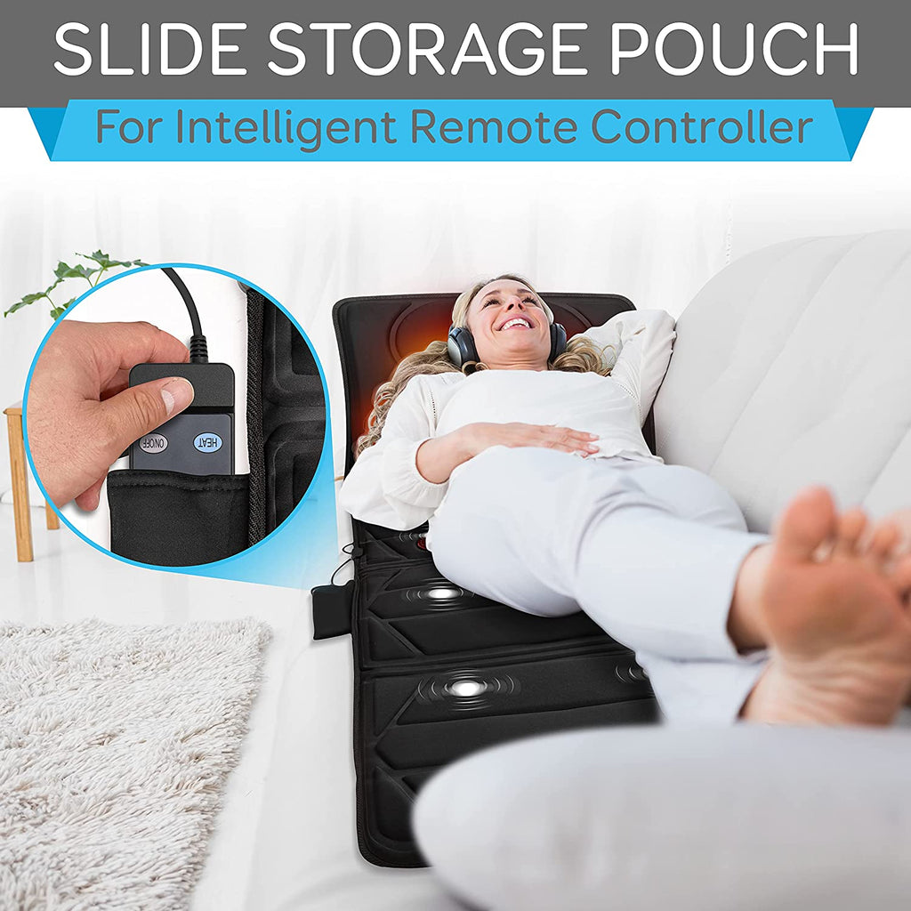 Luxury full body massage mat with heat therapy unrolled on a comfortable bed or sofa — view 3