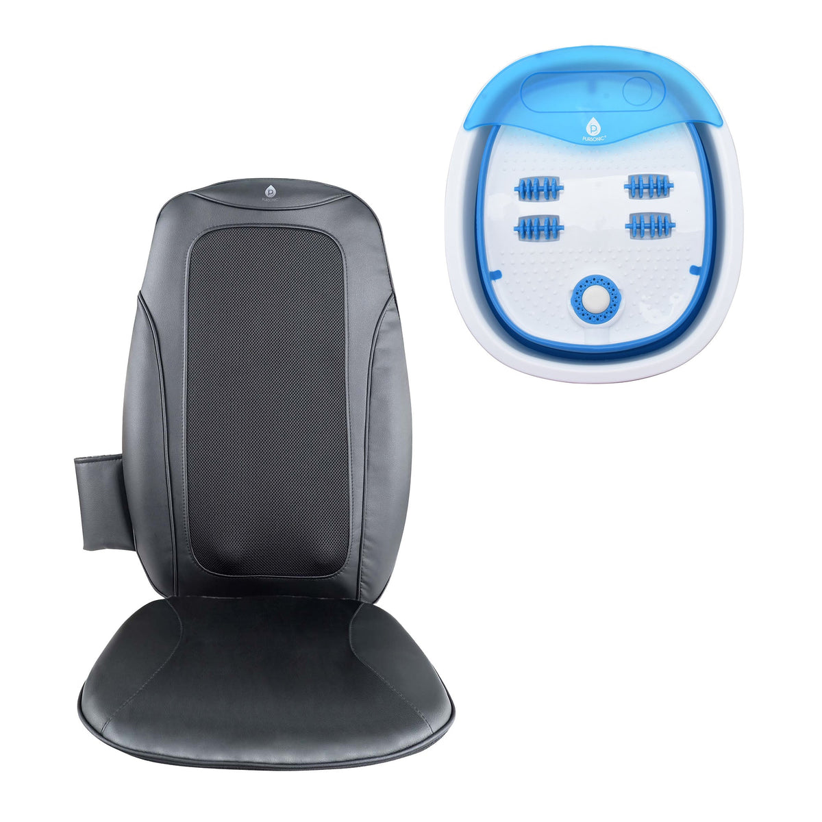 Pursonic Total Relaxation Bundle – Includes Shiatsu Chair Massager with Vibration & Collapsible Wireless Footbath Spa Massager-0