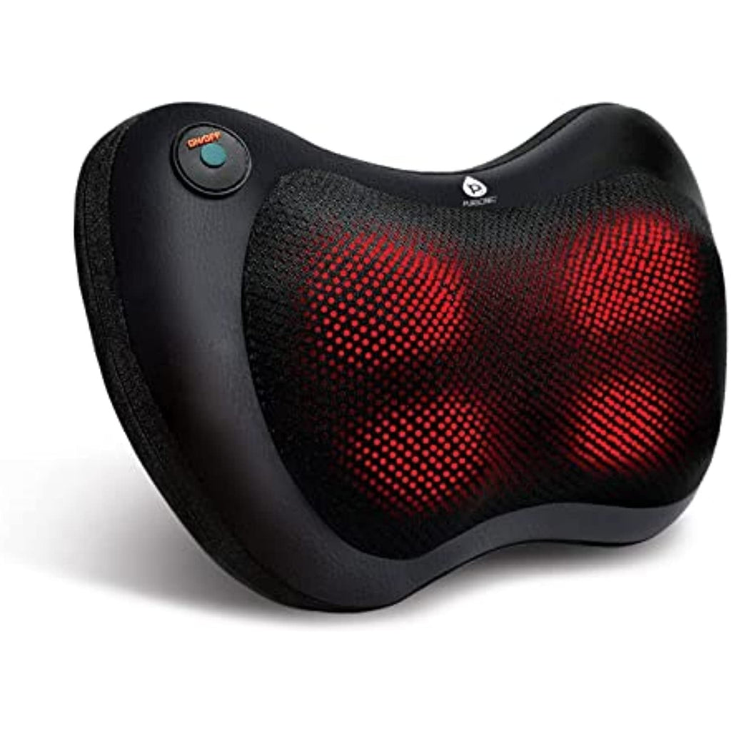 Black shiatsu heating neck and back massager with deep-kneading nodes and adjustable chair strap — view 2