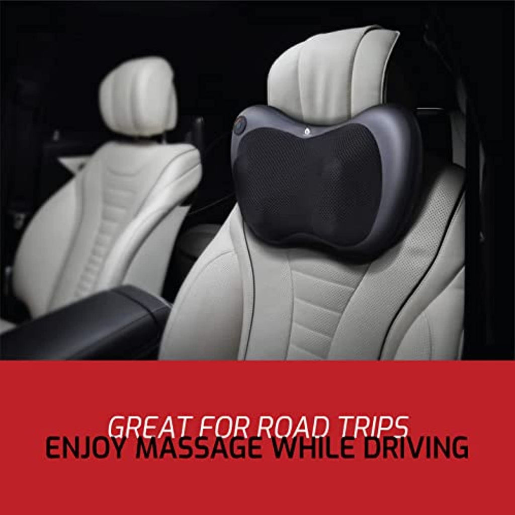 Black shiatsu heating neck and back massager with deep-kneading nodes and adjustable chair strap — view 4
