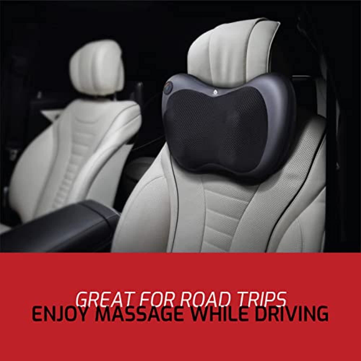 Black shiatsu heating neck and back massager with deep-kneading nodes and adjustable chair strap — view 4