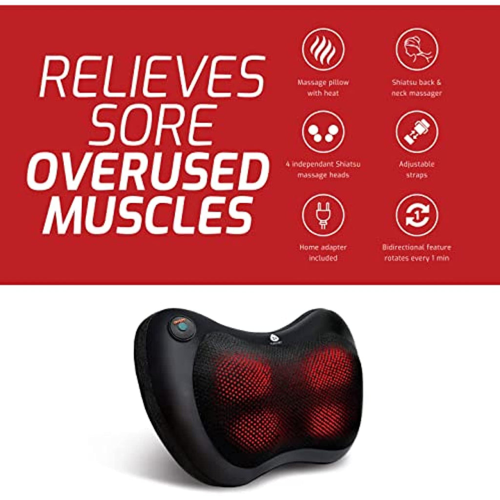 Black shiatsu heating neck and back massager with deep-kneading nodes and adjustable chair strap — view 3
