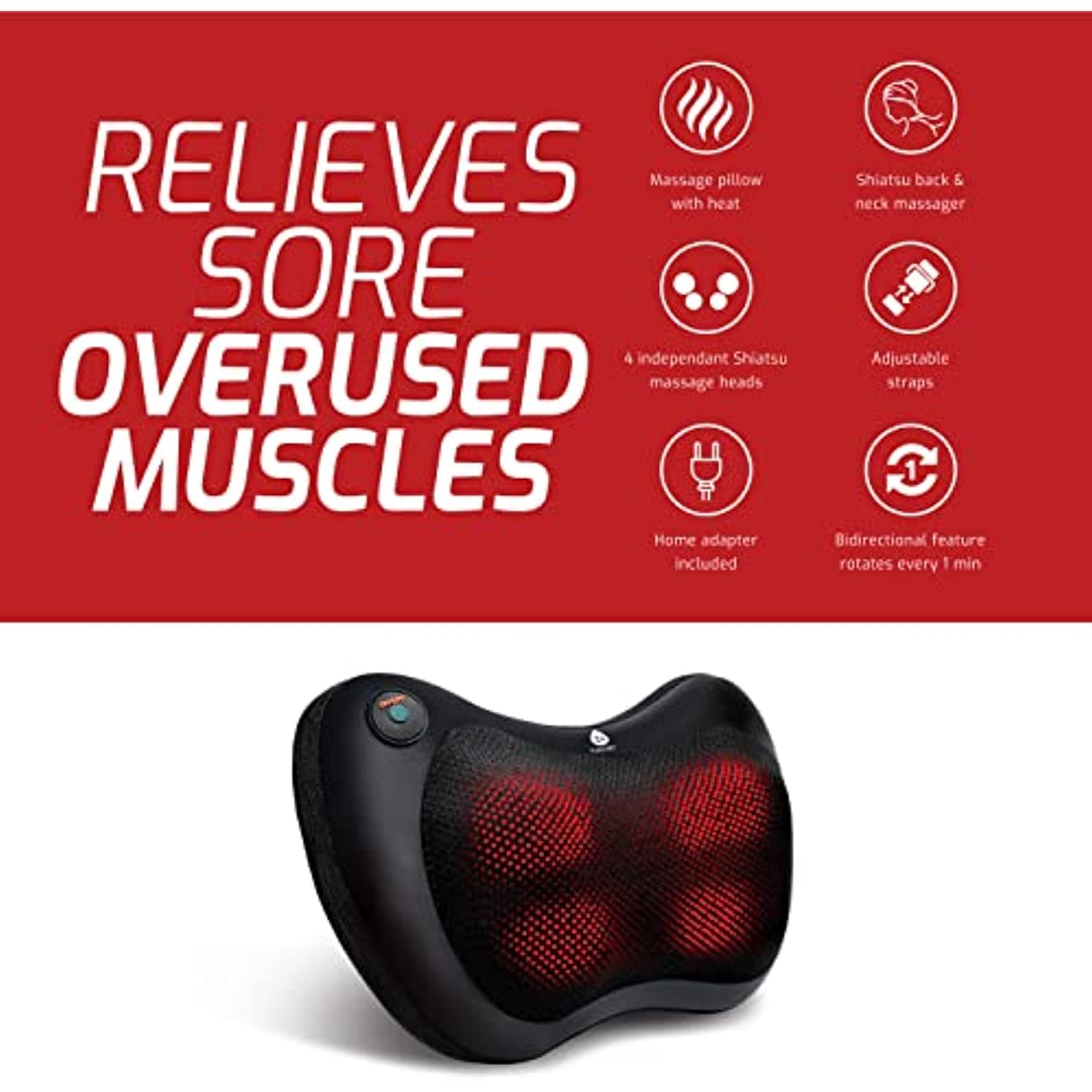 Black shiatsu heating neck and back massager with deep-kneading nodes and adjustable chair strap — view 3