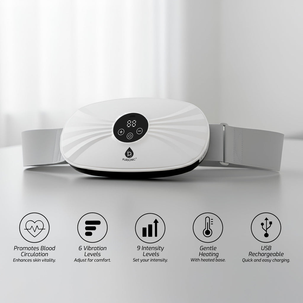 Pursonic rechargeable stomach and back massager, portable wireless wellness device in neutral colors — view 2