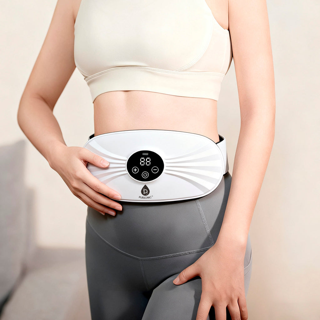 Pursonic rechargeable stomach and back massager, portable wireless wellness device in neutral colors — view 3