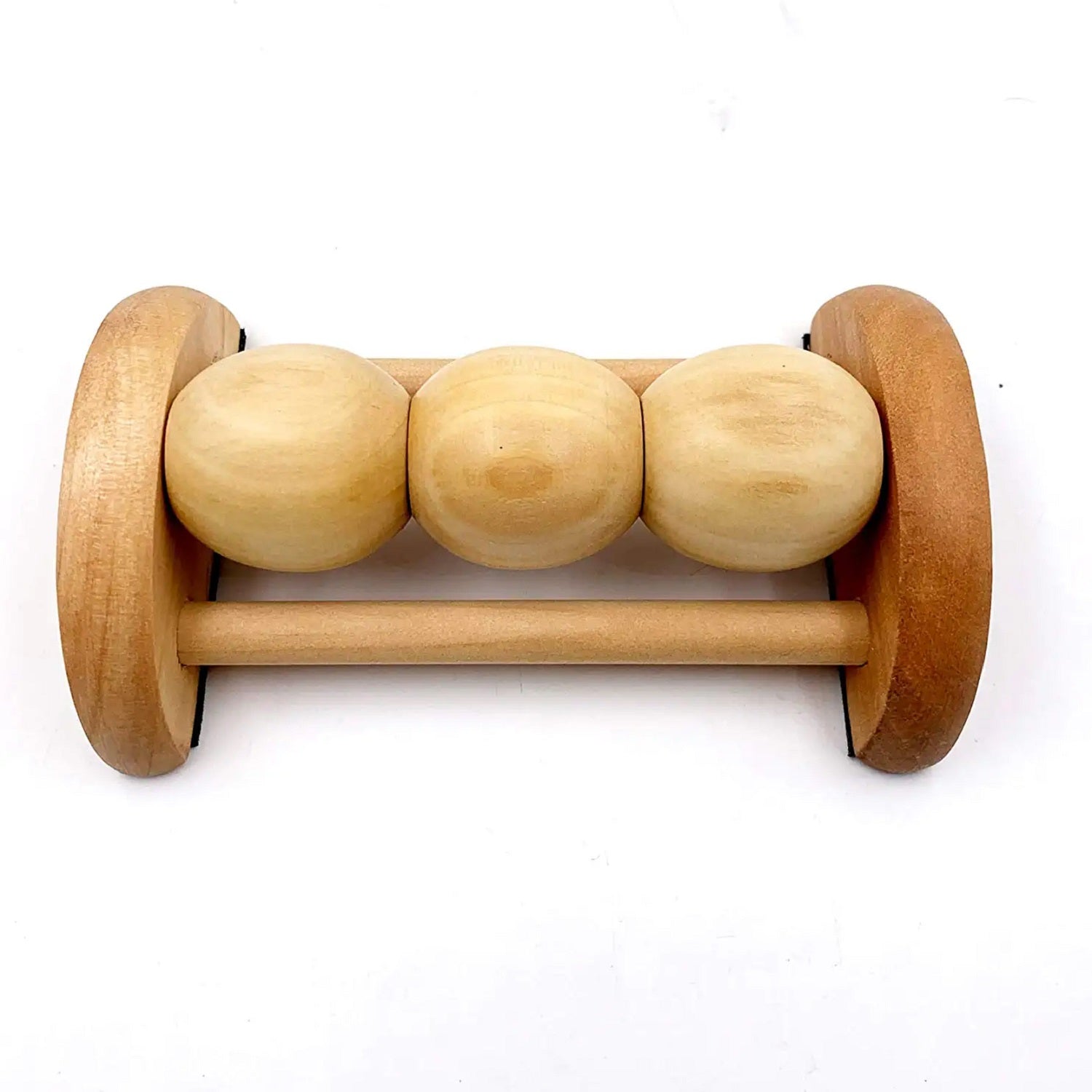 All natural wooden foot massager roller with ergonomic curved design and independent textured massage nodules — view 2