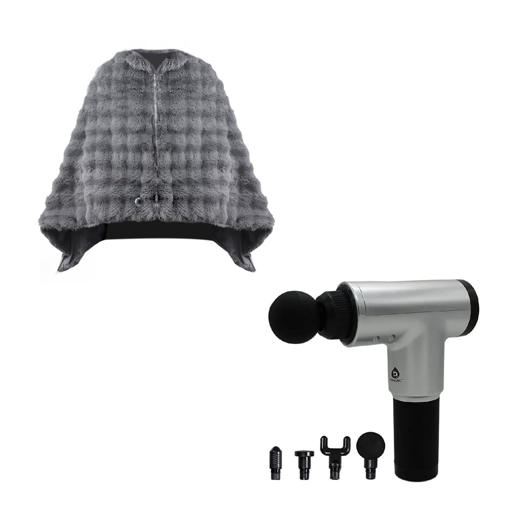 Pursonic heated faux fur poncho and cordless deep tissue massage gun with attachments