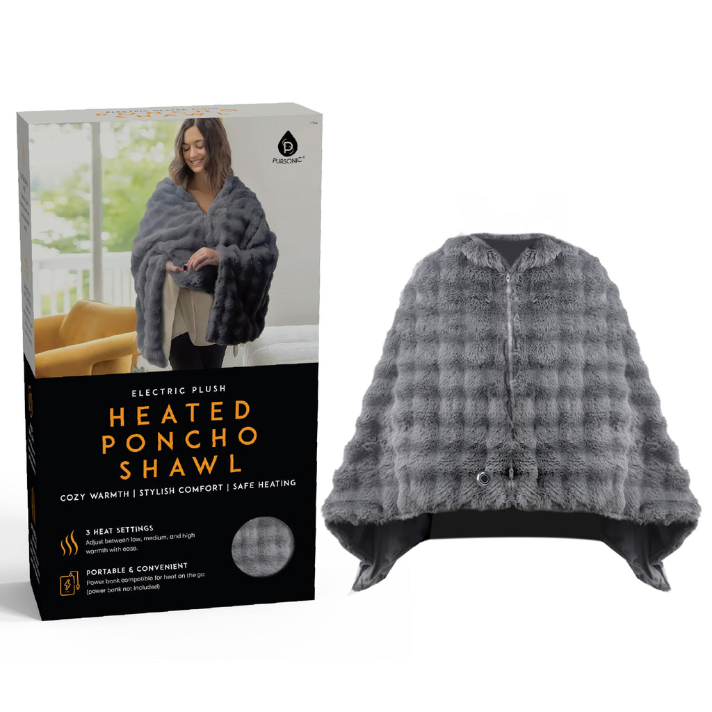 Plush faux fur electric heated poncho shawl and vibrating foot spa set with tea tree soak — view 5