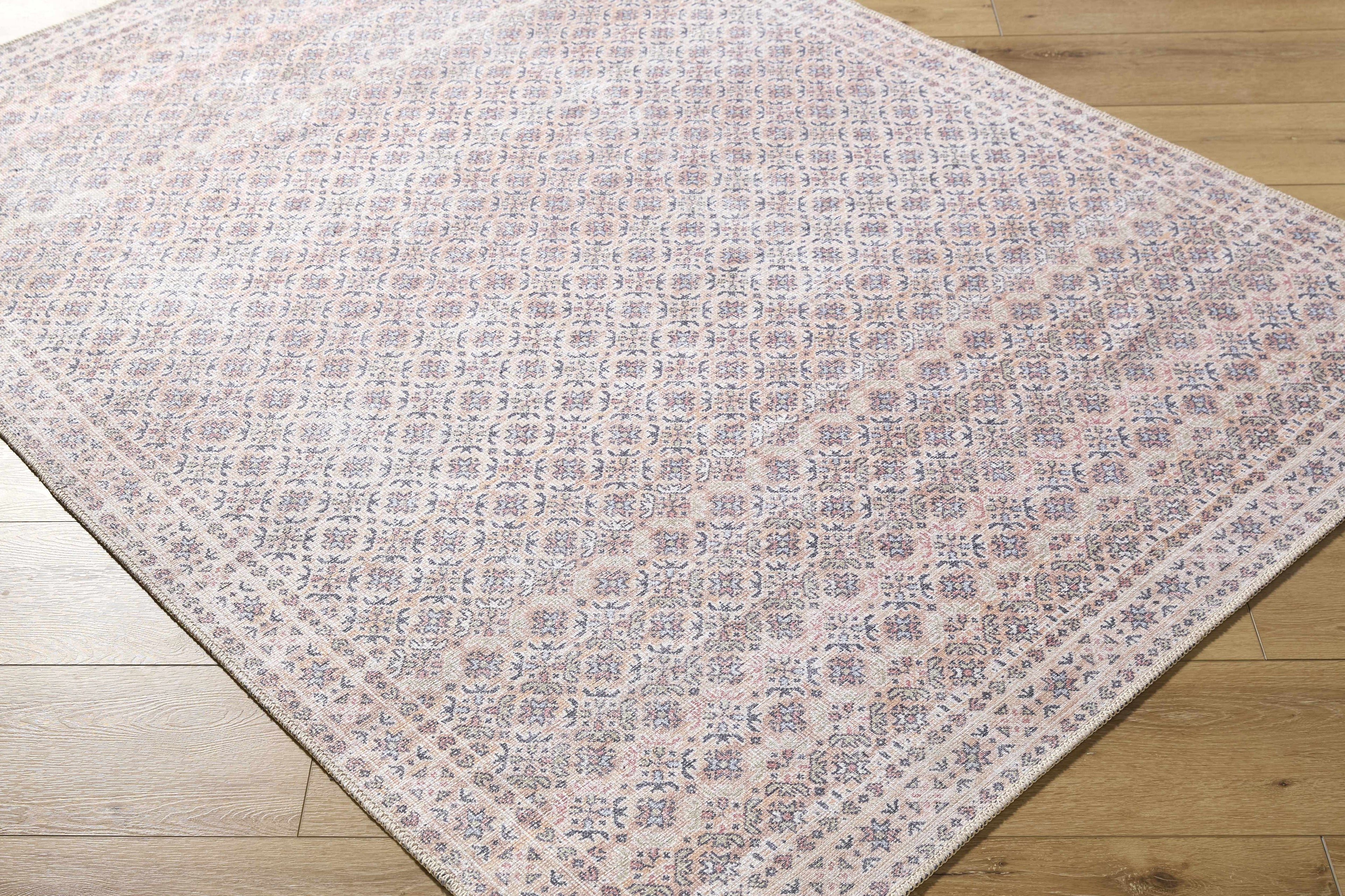 Azalee washable runner rug in beige and rust traditional oriental pattern on a wooden floor — view 4