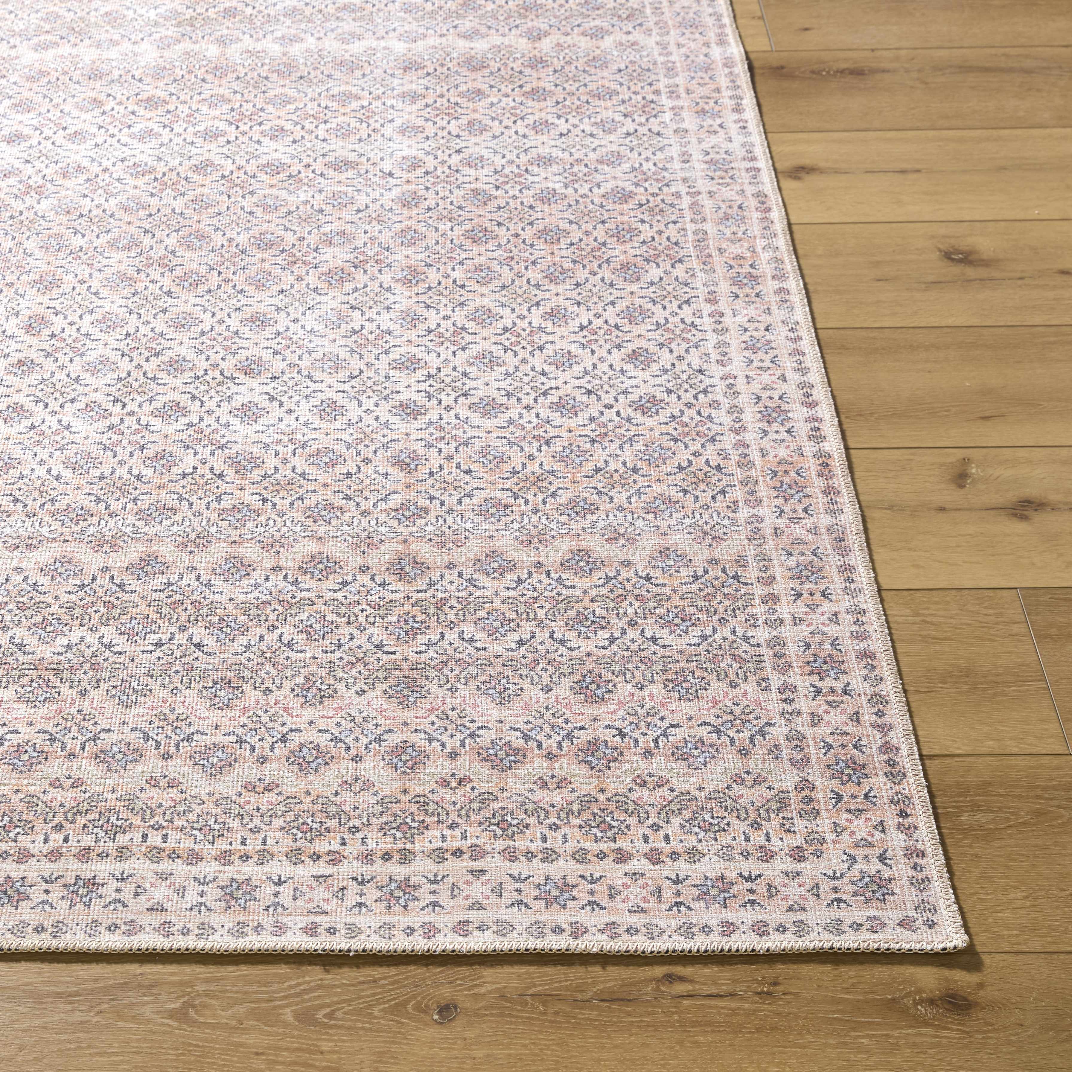 Azalee washable runner rug in beige and rust traditional oriental pattern on a wooden floor — view 5