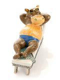 Relaxing hippo trinket box lounging on a sunbed, plated in 24K gold with Austrian crystals