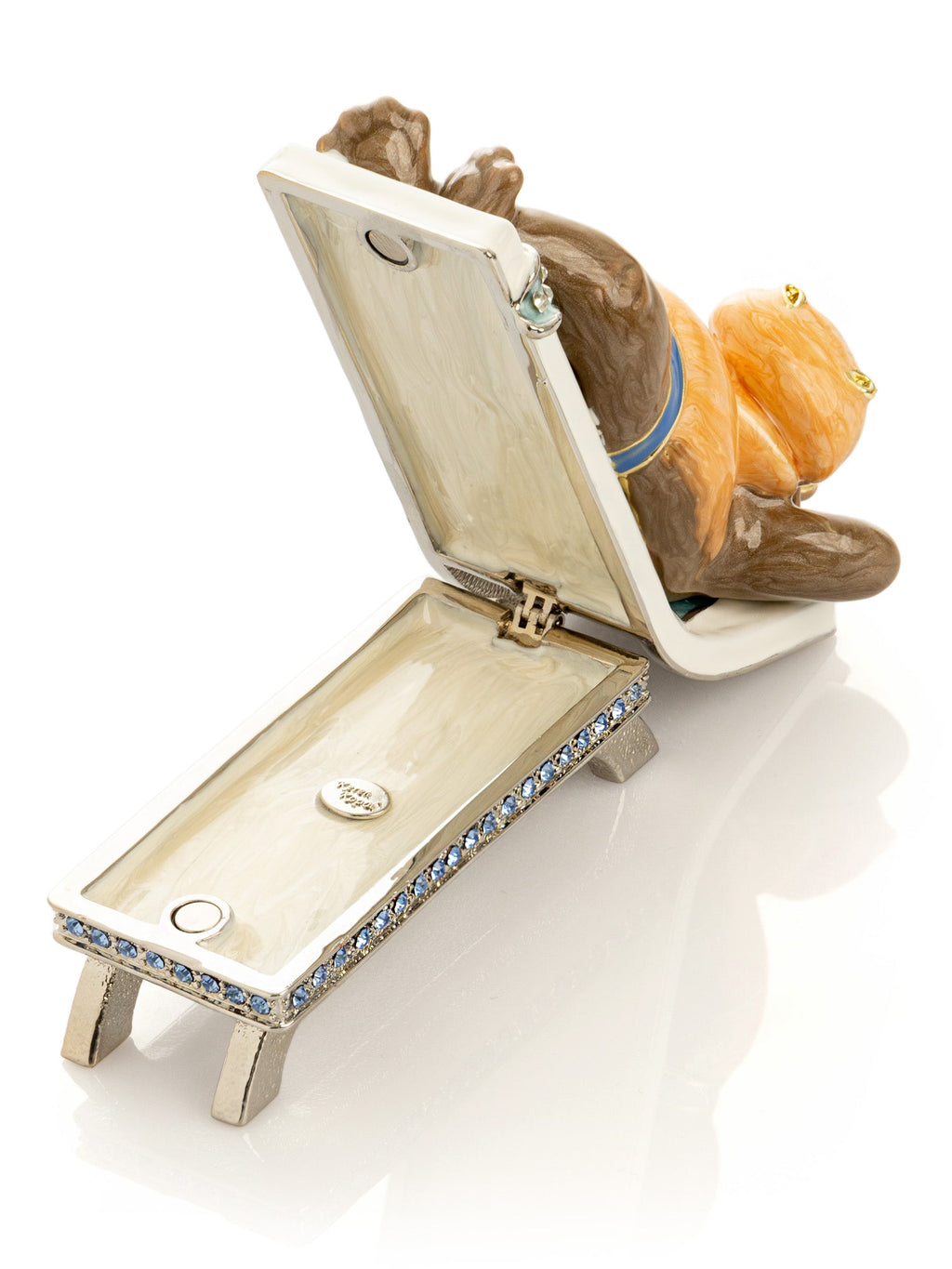 Relaxing hippo trinket box lounging on a sunbed, plated in 24K gold with Austrian crystals — view 5