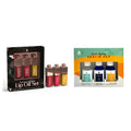 Anti-aging serum and lip oil set featuring three skincare bottles and three tinted lip glosses