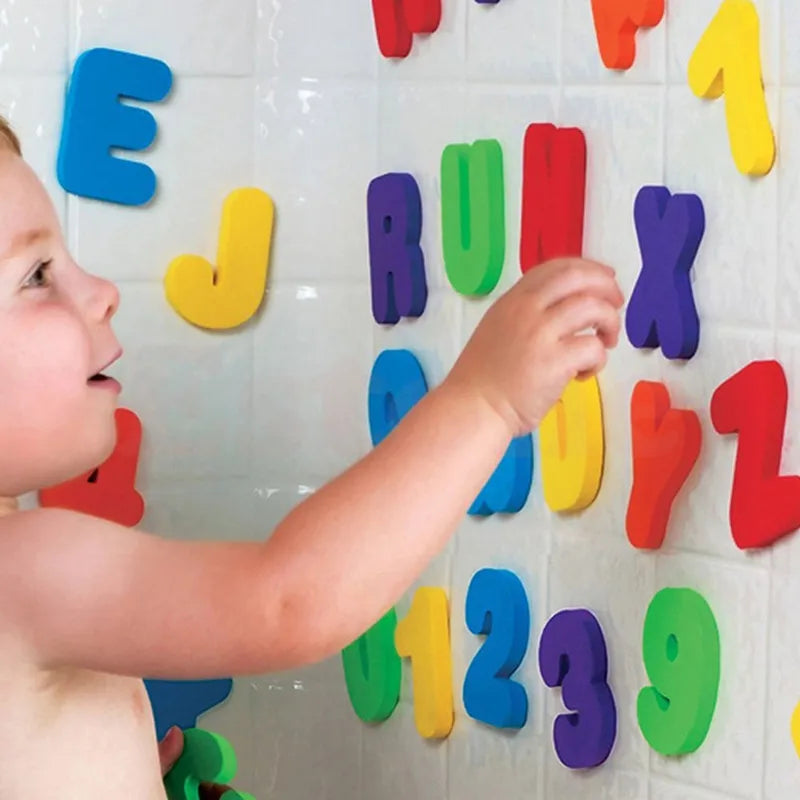 36-piece EVA foam educational bath letters and numbers set in bright assorted colors — view 3