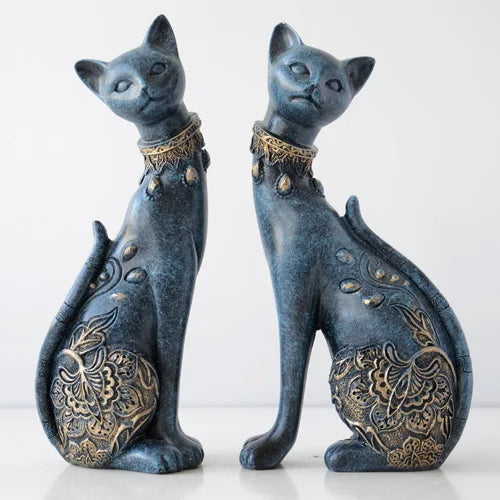 Set of two decorative resin cat statues in an elegant European design for home decor — view 4