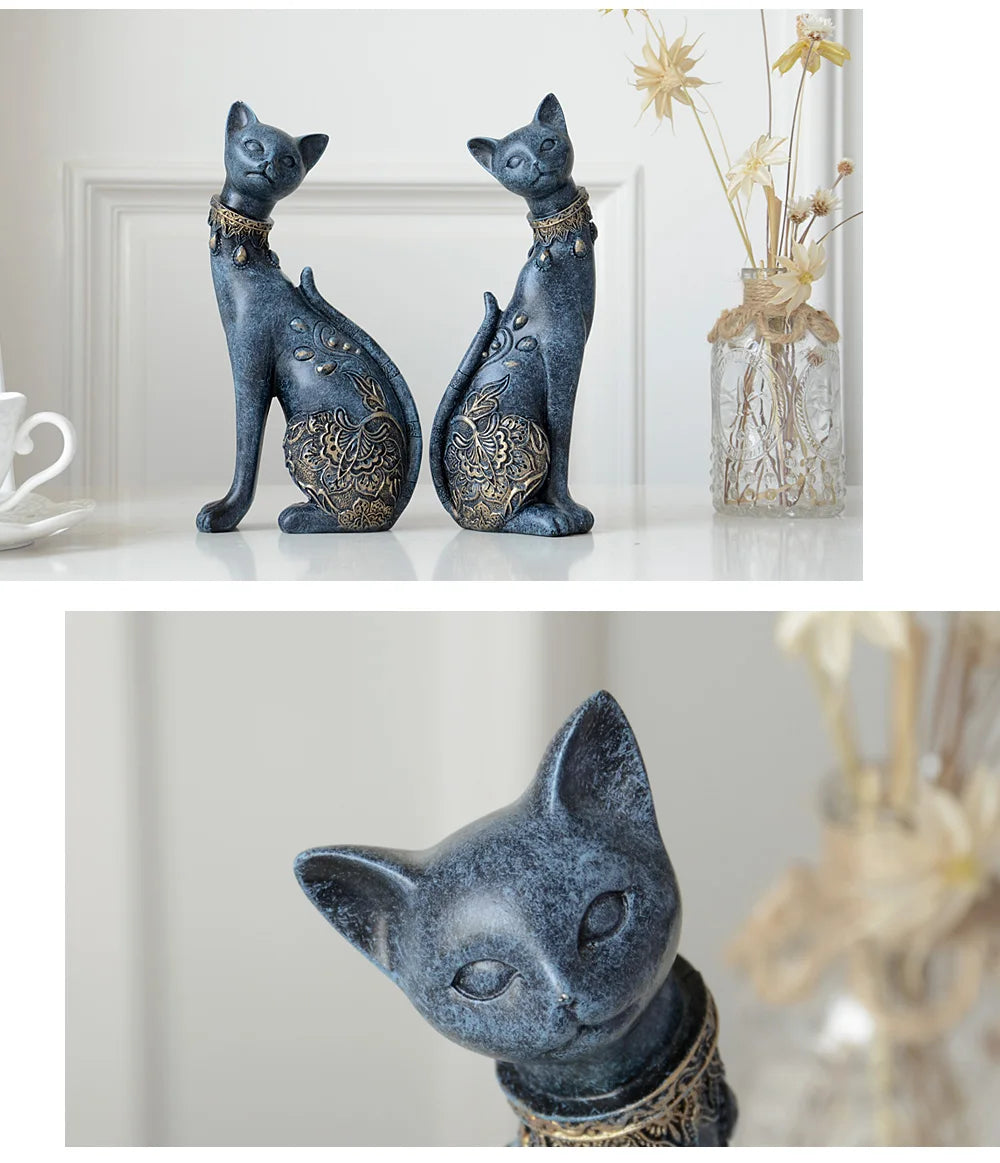 Set of two decorative resin cat statues in an elegant European design for home decor — view 5