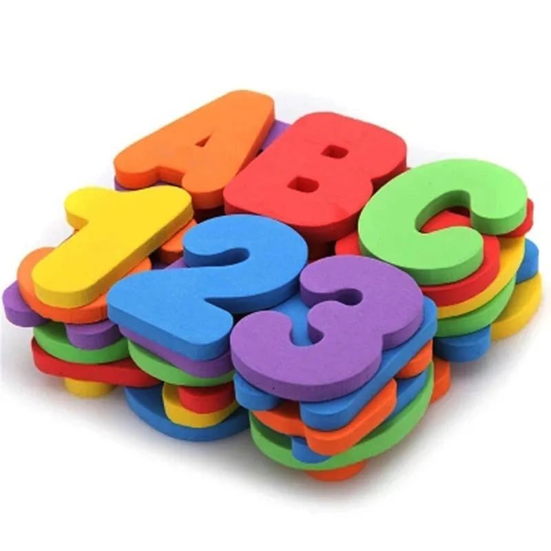 36-piece EVA foam educational bath letters and numbers set in bright assorted colors