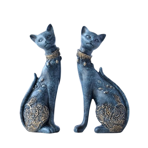 Set of two decorative resin cat statues in an elegant European design for home decor