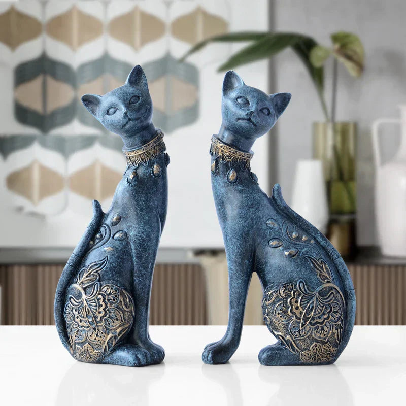 Set of two decorative resin cat statues in an elegant European design for home decor — view 2