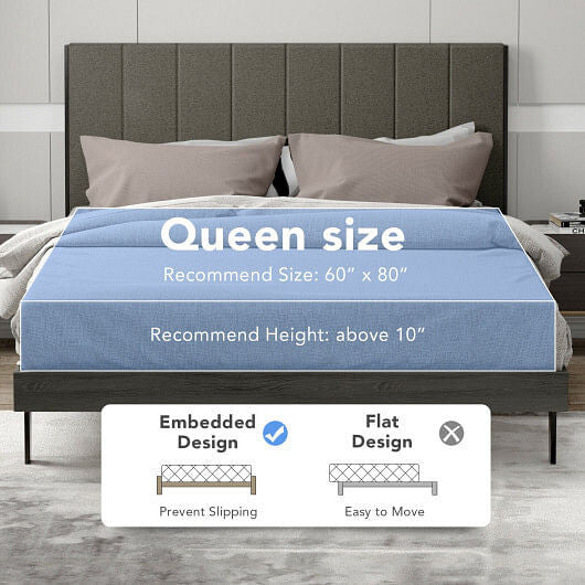 Queen size upholstered bed frame with vertical channel tufted headboard and under-bed storage space — view 4