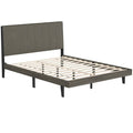 Queen size upholstered bed frame with vertical channel tufted headboard and under-bed storage space