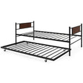 Twin size metal daybed frame with wooden headboard and a pullout trundle bed