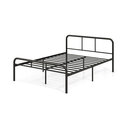 Black metal full bed frame with headboard, footboard, and under-bed storage space — view 5