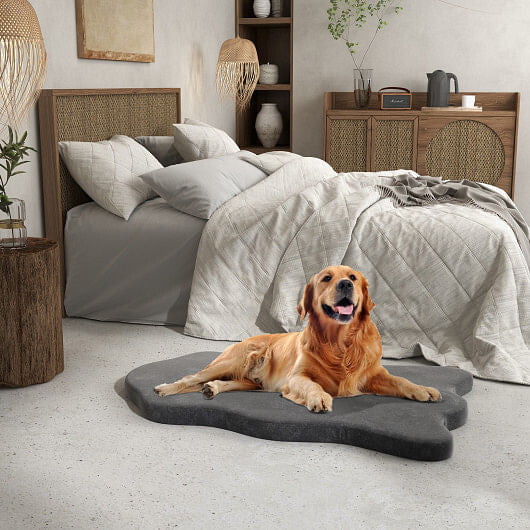 Gray orthopedic memory foam dog bed for large dogs with soft textured sleep surface — view 5