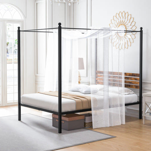 Rustic metal canopy bed frame with headboard and twelve inches of under bed storage space — view 5