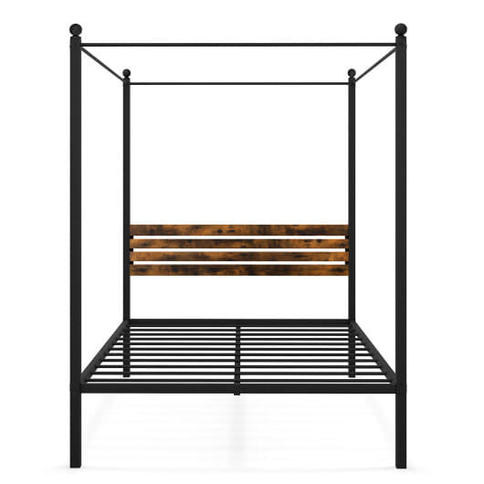 Rustic metal canopy bed frame with headboard and twelve inches of under bed storage space — view 6