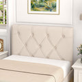 Beige twin upholstered headboard with button tufted design and fabric cover for bed frames