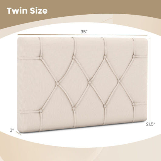 Beige twin upholstered headboard with button tufted design and fabric cover for bed frames — view 4