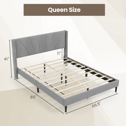 Twin wingback bed frame in linen upholstery with quilted headboard and sturdy solid wood legs — view 3