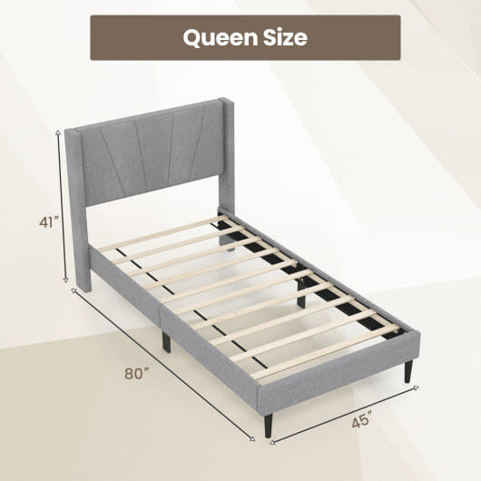 Twin wingback bed frame in linen upholstery with quilted headboard and sturdy solid wood legs — view 8