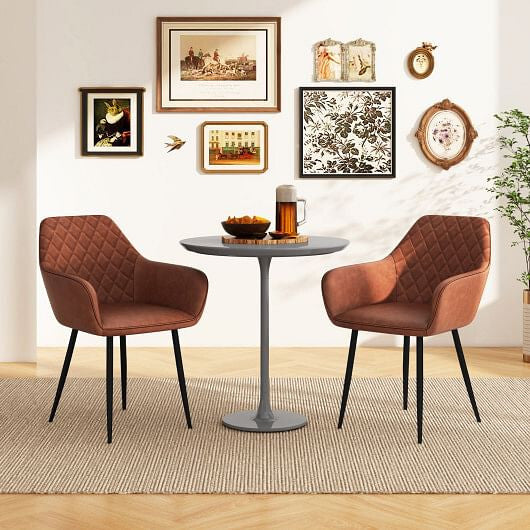 Coffee leisure dining chair set of two with curved backrest, wide seat, and metal legs