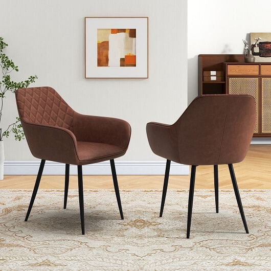 Coffee leisure dining chair set of two with curved backrest, wide seat, and metal legs — view 2
