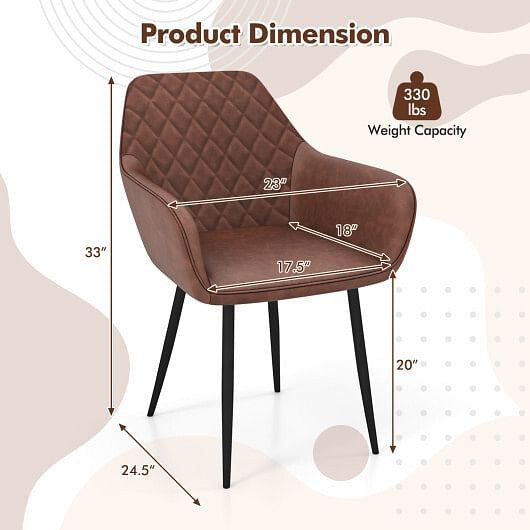 Coffee leisure dining chair set of two with curved backrest, wide seat, and metal legs — view 3