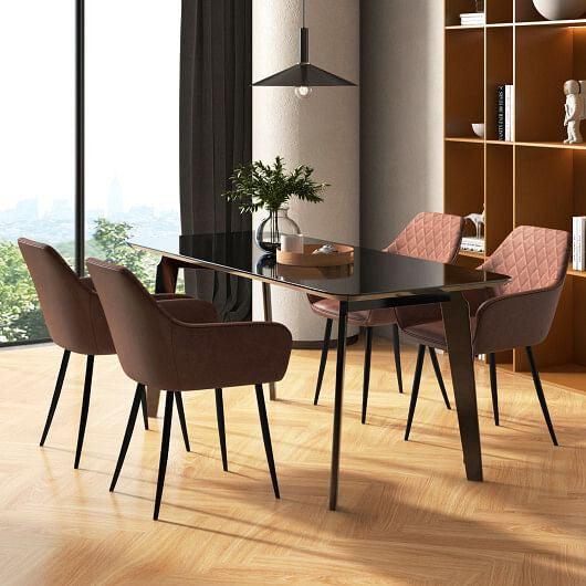 Coffee leisure dining chair set of two with curved backrest, wide seat, and metal legs — view 4