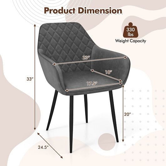 Coffee leisure dining chair set of two with curved backrest, wide seat, and metal legs — view 8