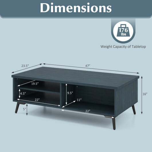 Mid century modern walnut coffee table with 2-tier storage shelves and heavy-duty black metal legs — view 7